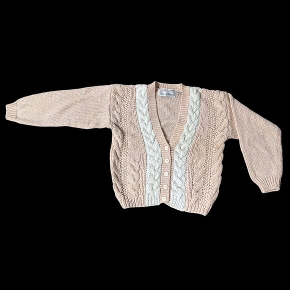 Vintage Cardigan Sweater 1980s Peach Cable Knit Small Perfect Designs Korea - Picture 2 of 7